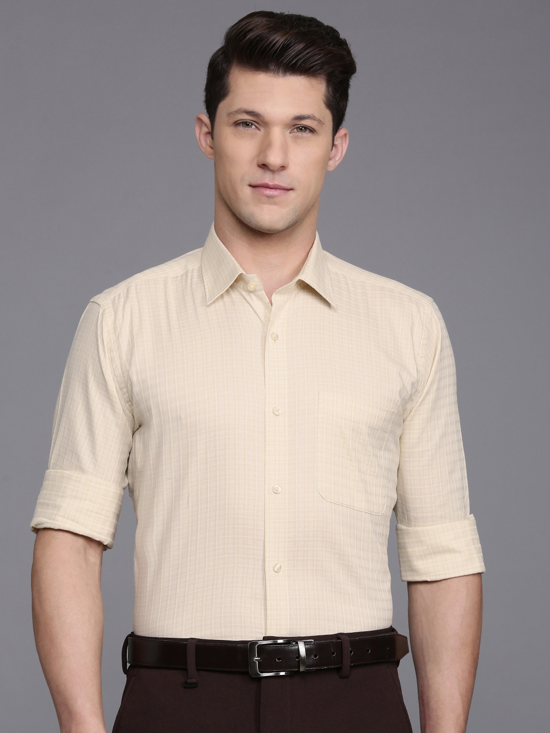 

Raymond Contemporary Checked Pure Cotton Formal Shirt, Beige