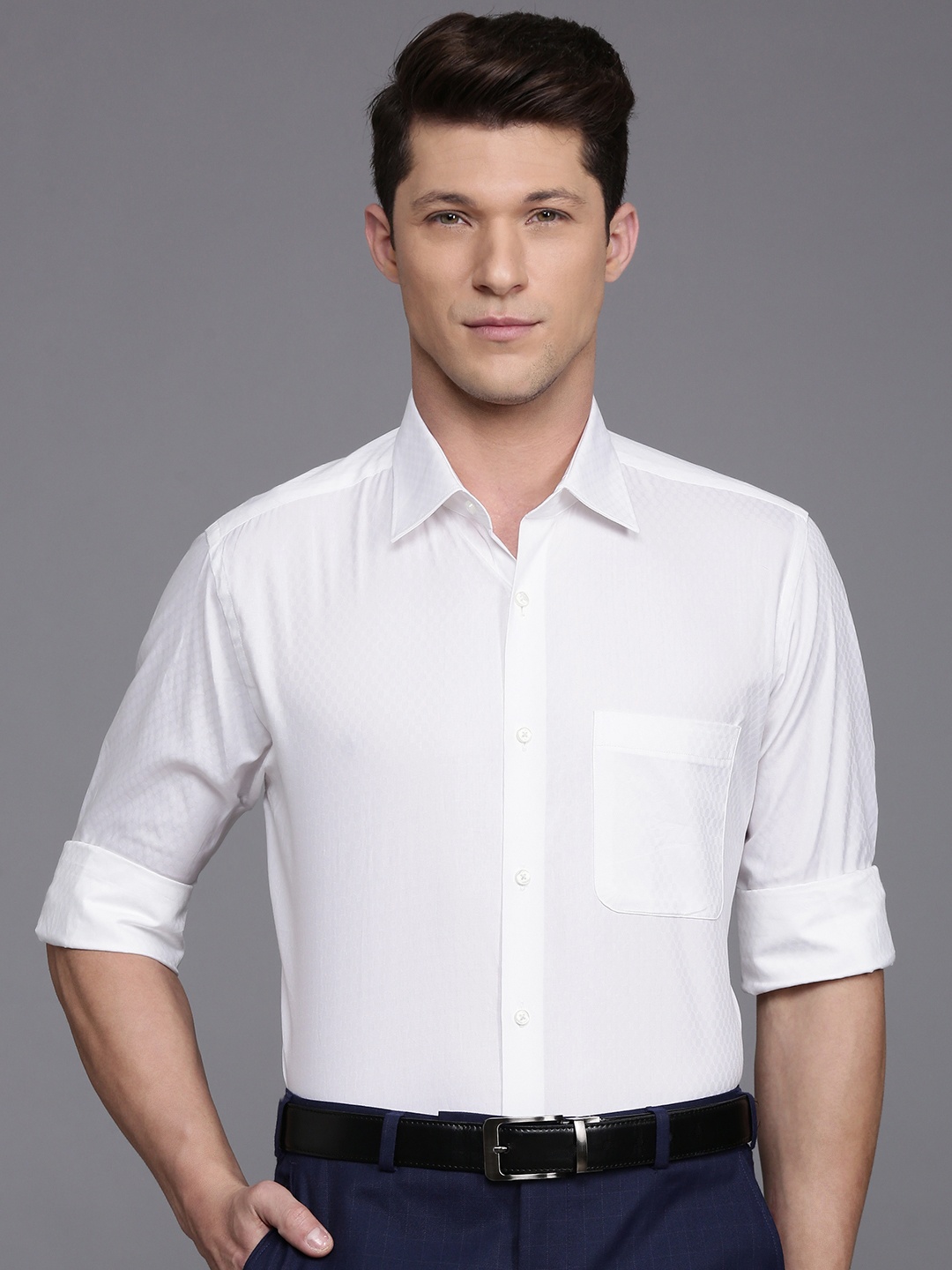

Raymond Geometric Self Design Pure Cotton Formal Shirt, White