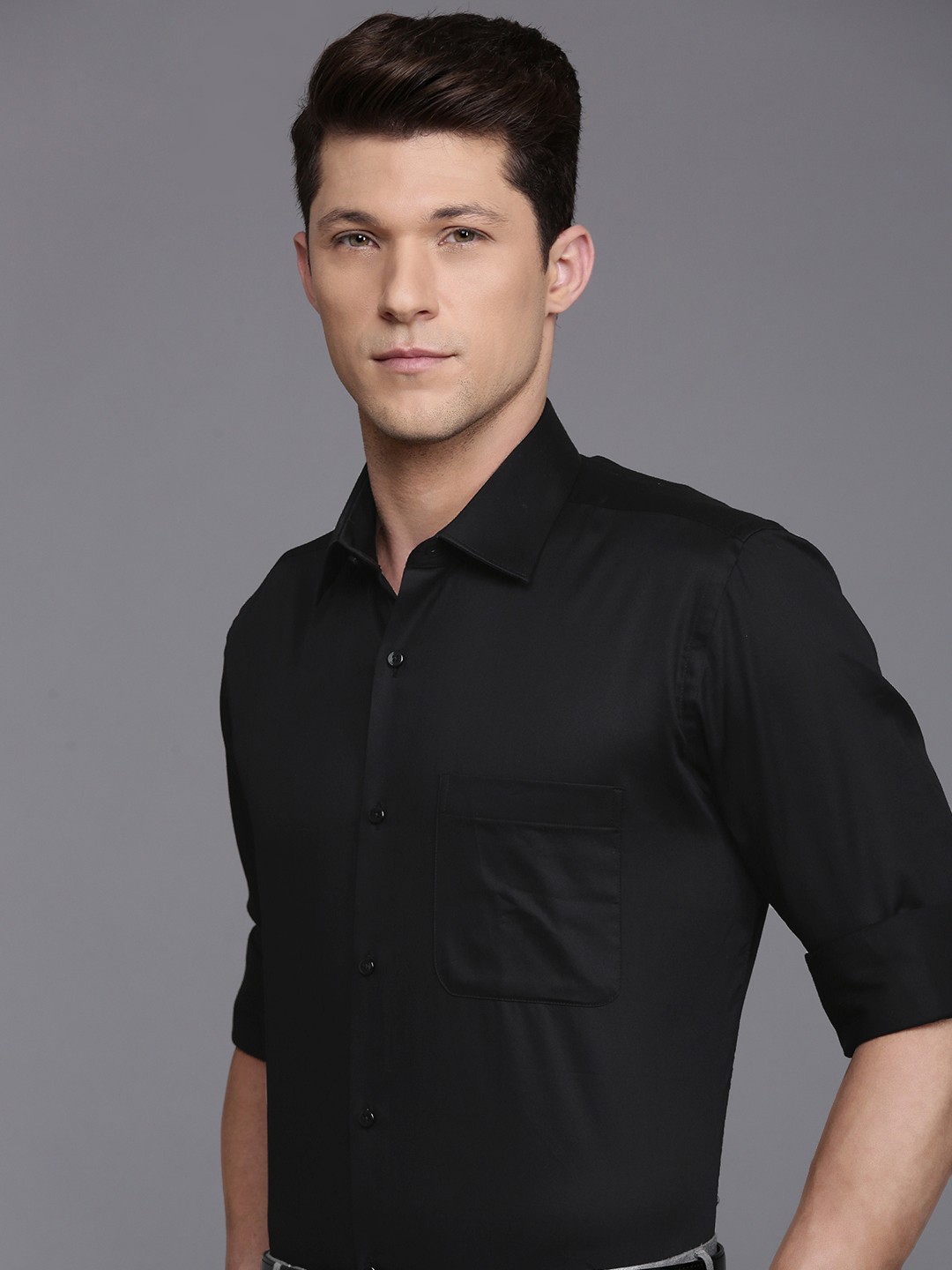 

Raymond Pure Cotton Contemporary Fit Opaque Formal Shirt, Black