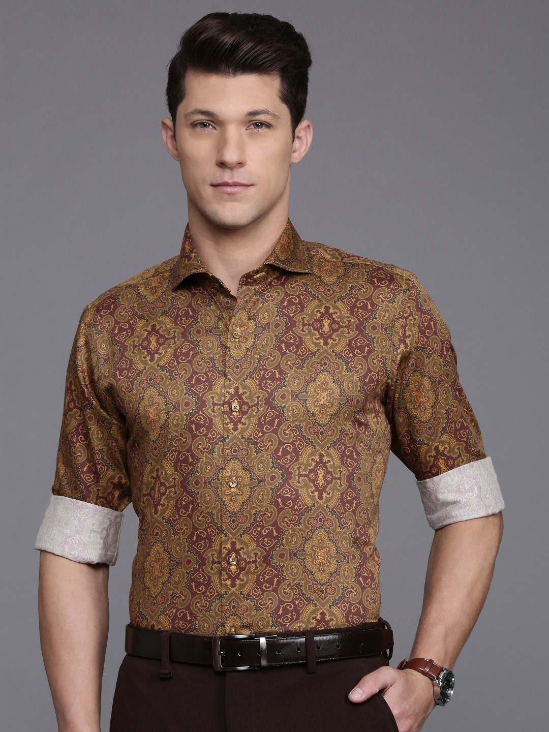 

Raymond Pure Cotton Contemporary Fit Opaque Printed Formal Shirt, Brown