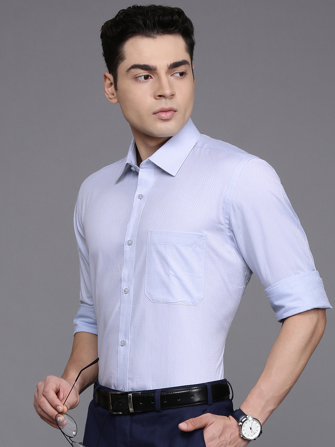 

Raymond Self Design Opaque Pure Cotton Formal Shirt, Blue