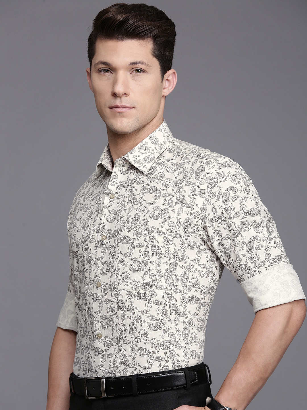 

Raymond Cotton Linen Paisley Printed Formal Shirt, Off white
