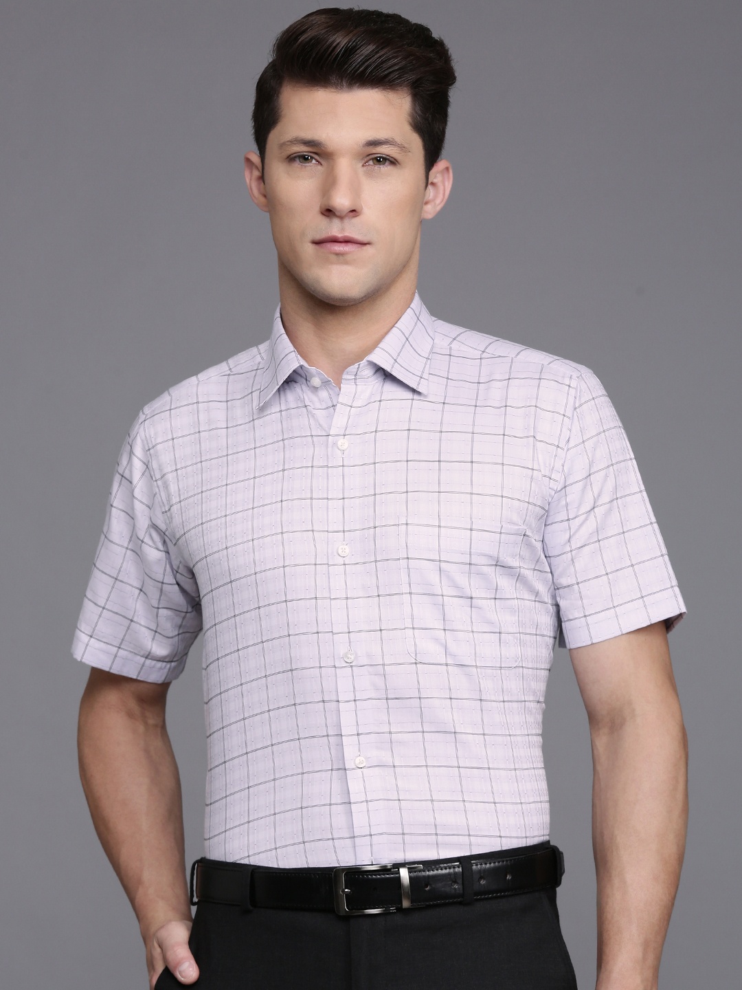 

Raymond Pure Cotton Contemporary Fit Opaque Checked Formal Shirt, Grey