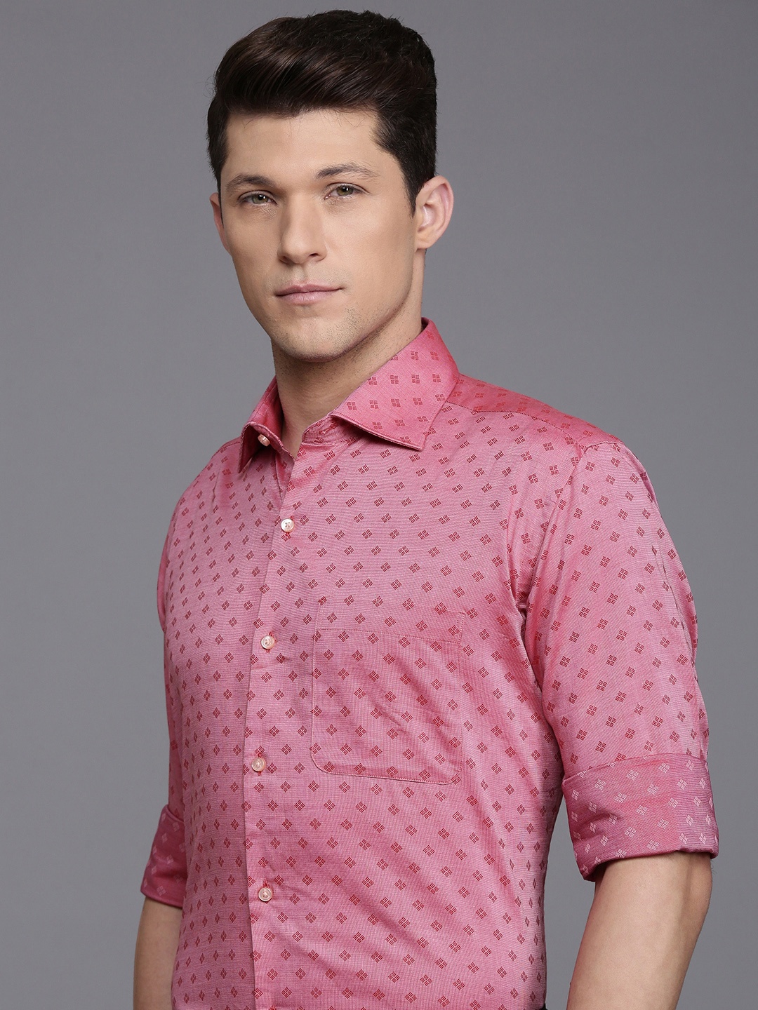 

Raymond Pure Cotton Self Design Textured Formal Shirt, Pink