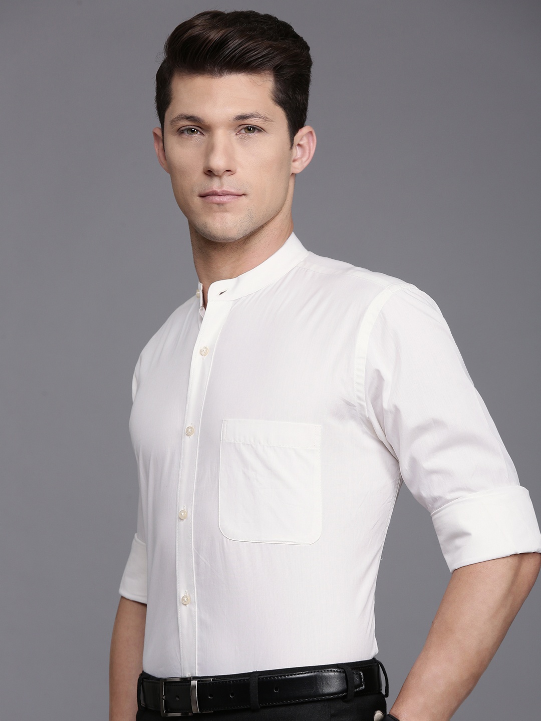 

Raymond Pure Cotton Band Collar Formal Shirt, Off white