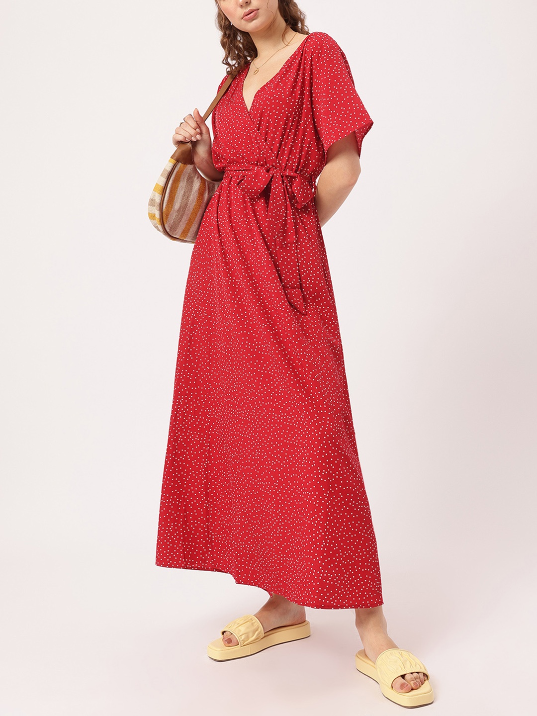 

DressBerry Dotty Delight Polka Dots Wrap Maxi Dress, Red