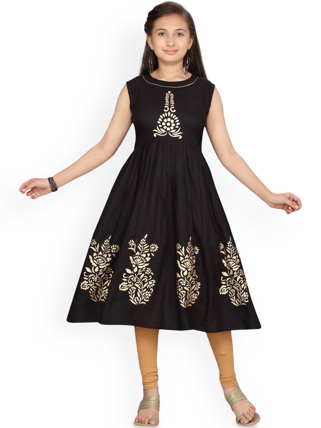 

BAESD Girls Floral Printed Anarkali Kurta, Black