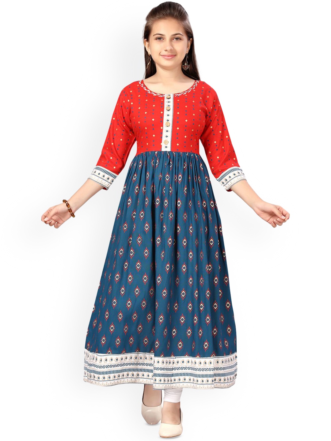 

BAESD Girls Ethnic Motifs Printed Anarkali Kurta, Red