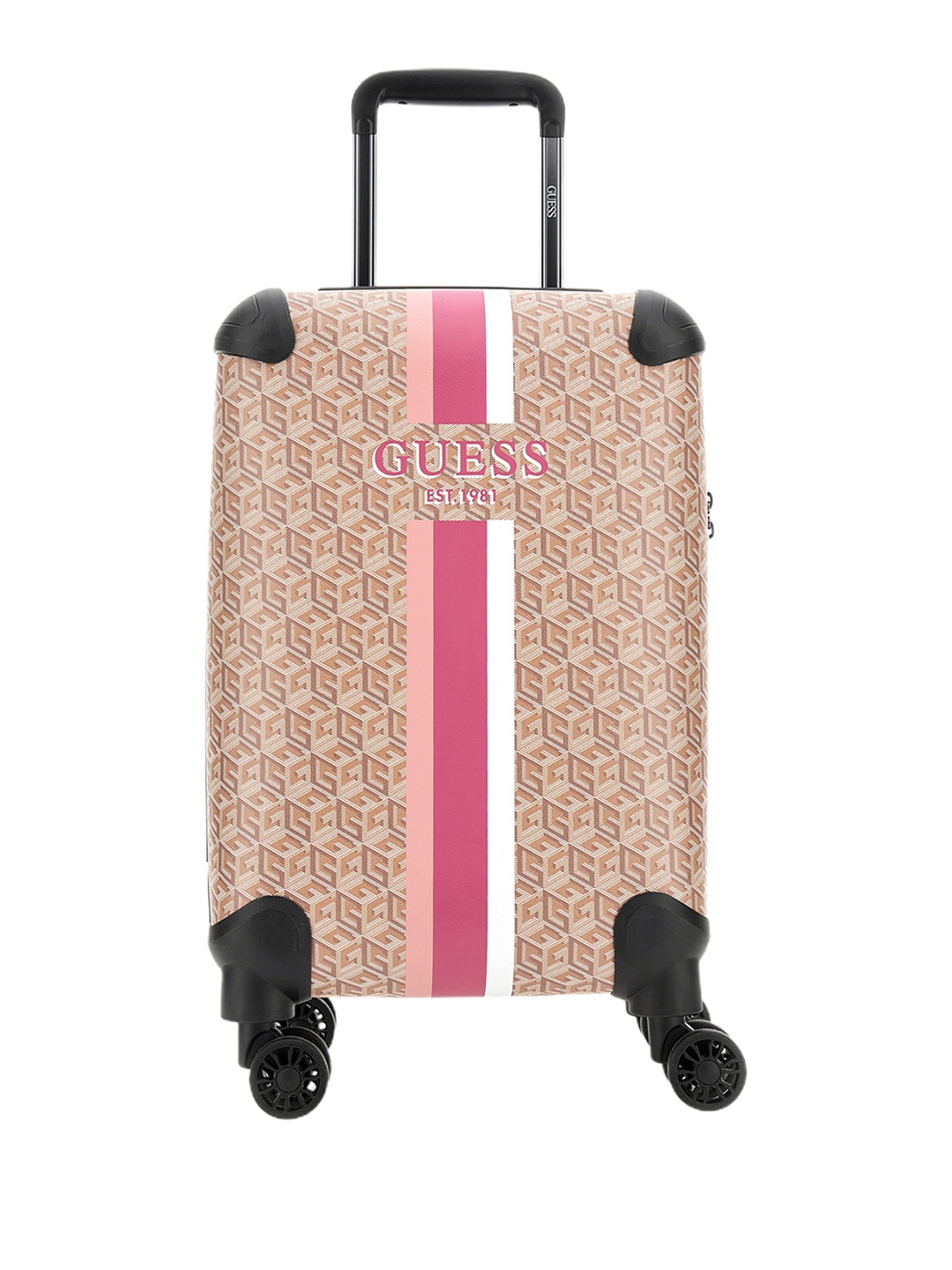 

GUESS Printed Hard-Sided Cabin Trolley Suitcase, Beige