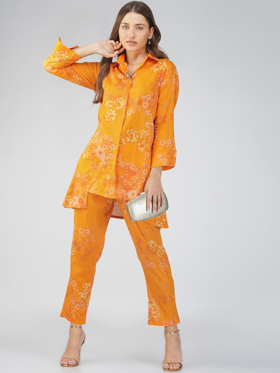 

Bindigasm Printed Pure Cotton Long Sleeve Tunic & Trouser Co-Ords, Orange