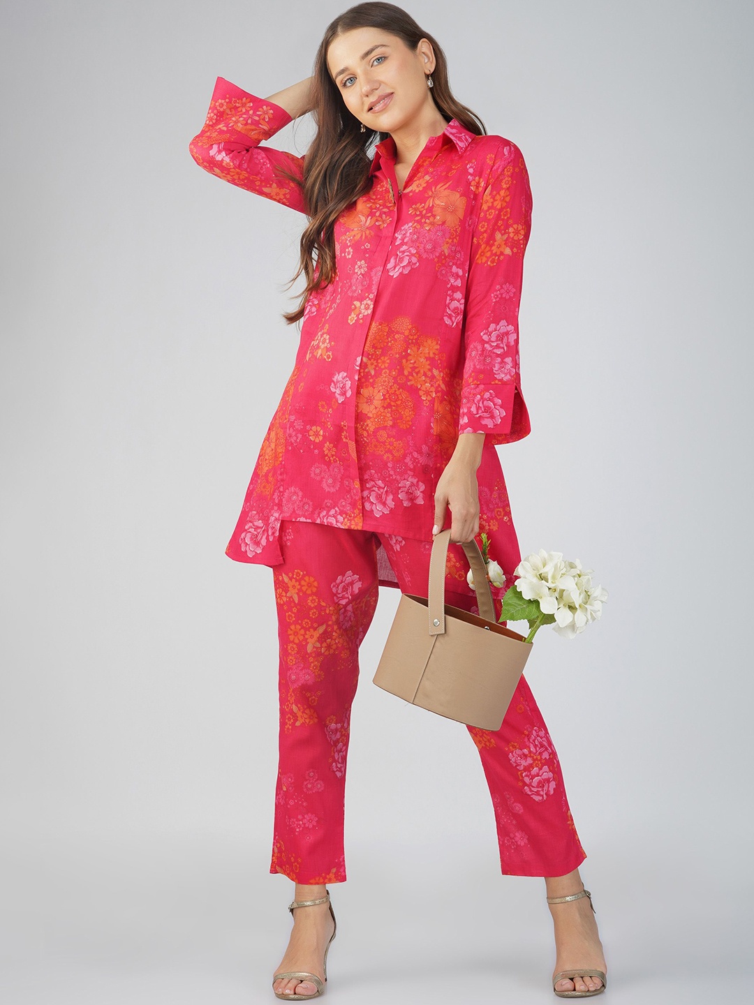 

Bindigasm Printed Pure Cotton Tunic With Trousers Co-Ords, Pink