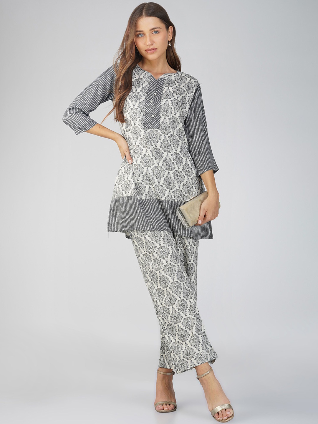 

Bindigasm Printed Tunic & Palazoo Co-Ord Set, Grey