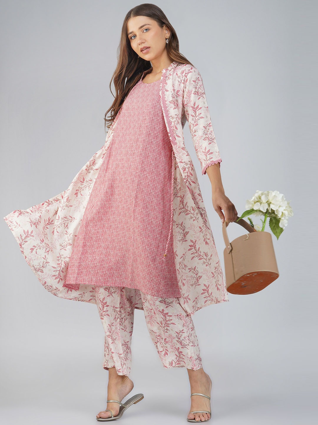 

Bindigasm Printed Tunic & Trouser Co-Ord Set, Peach