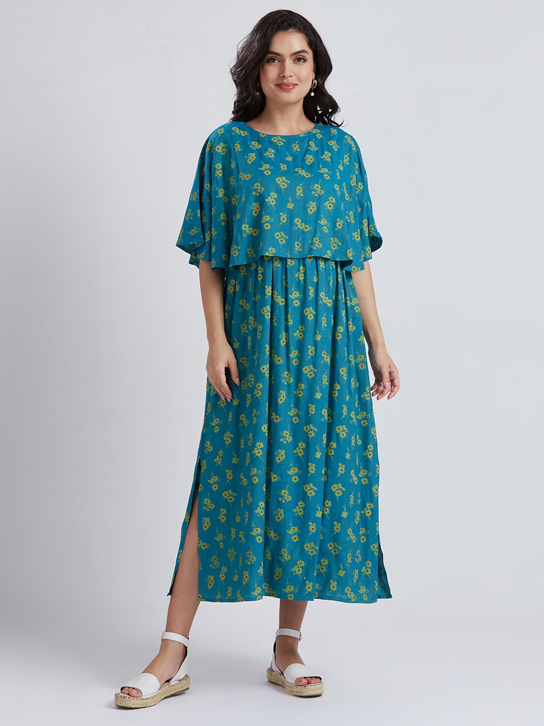 

DUMMY SHAPE Women Maternity Maxi Dress With Attached Feeding Cape Cover, Teal