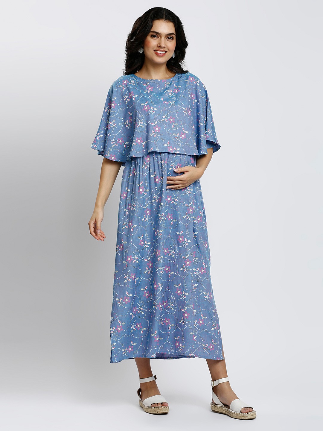 

DUMMY SHAPE Maternity Maxi Dress With Attached Nursing Cover, Blue