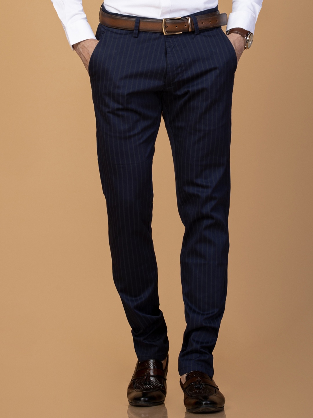 

Berkshire Men Striped Smart Slim Fit Easy Wash Chinos Trousers, Navy blue