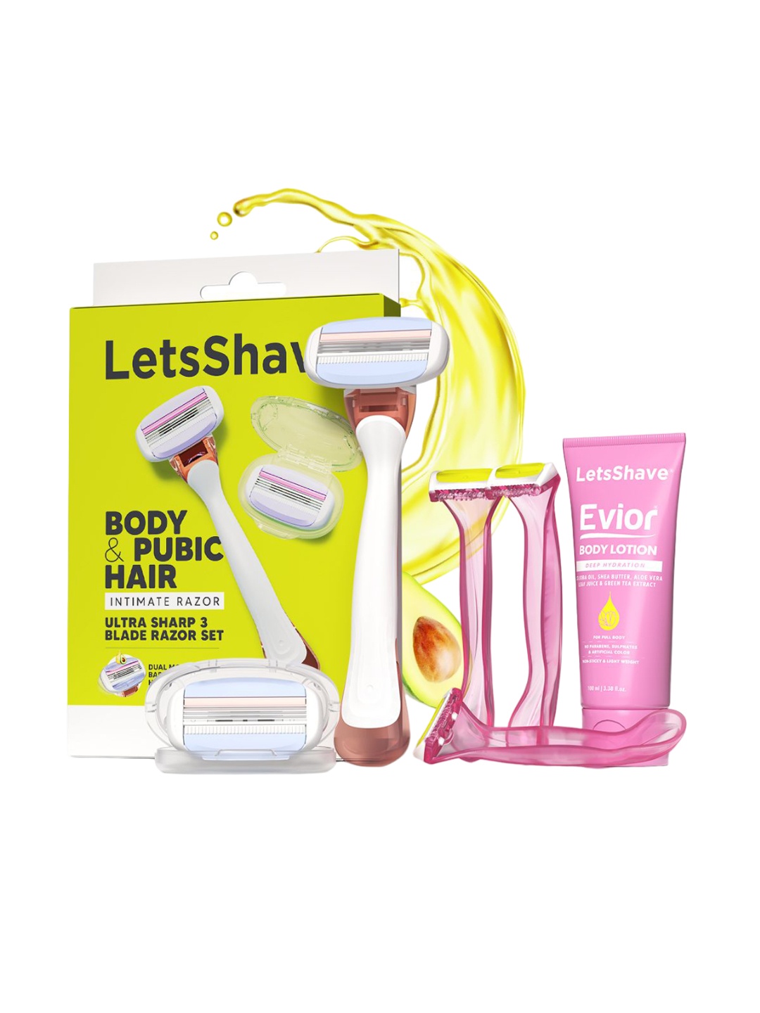 

LetsShave Women 4Pcs Body & Pubic Hair Intimate Razor with Body Lotion, White