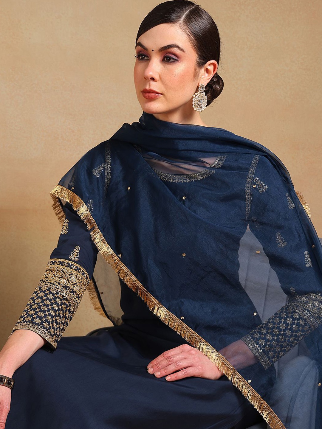 

KALINI Women Embroidered Regular Sequinned Kurta with Palazzos & With Dupatta, Blue