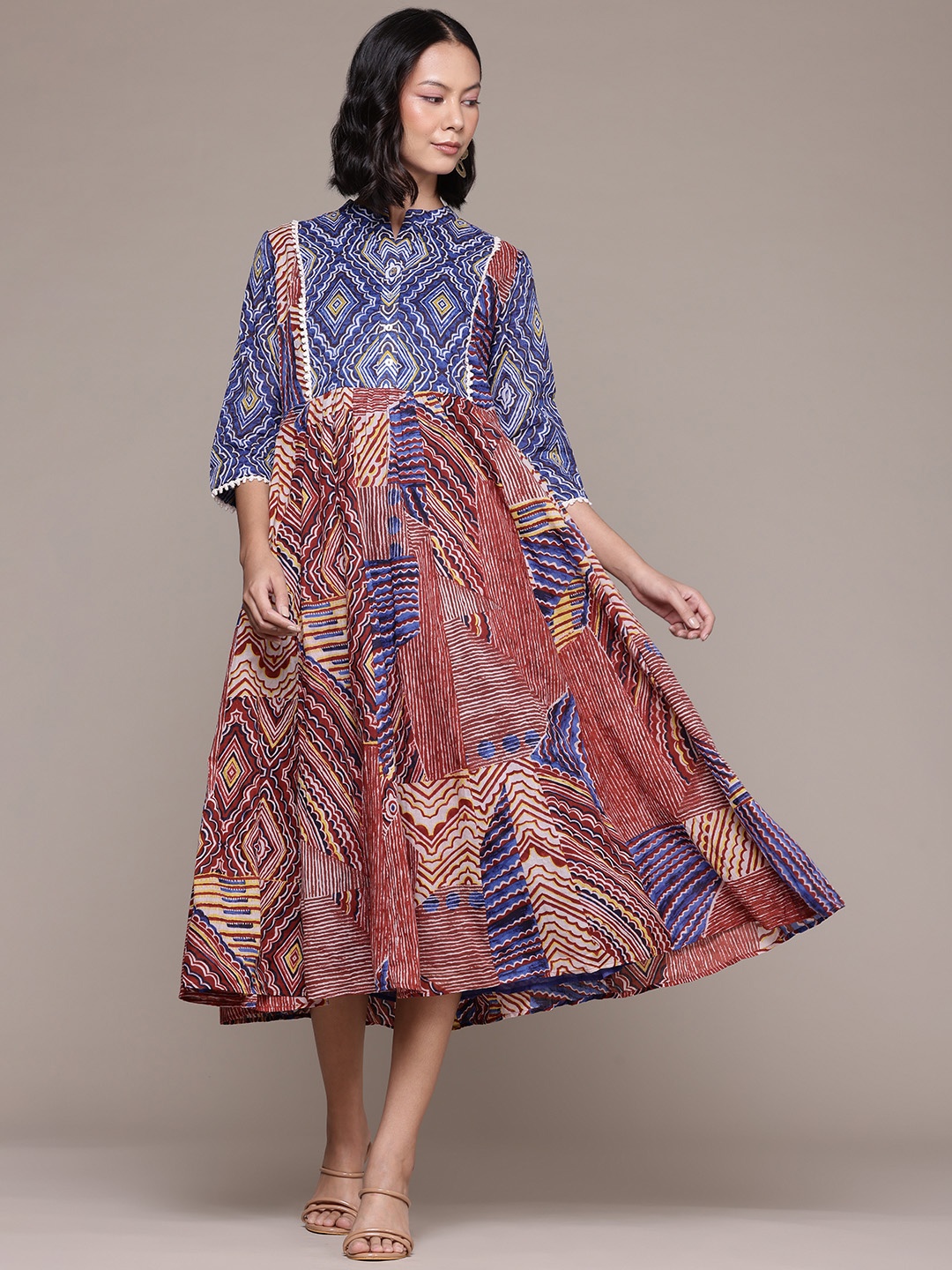 

aarke Ritu Kumar Geometric Printed Fit & Flare Midi Dress, Blue