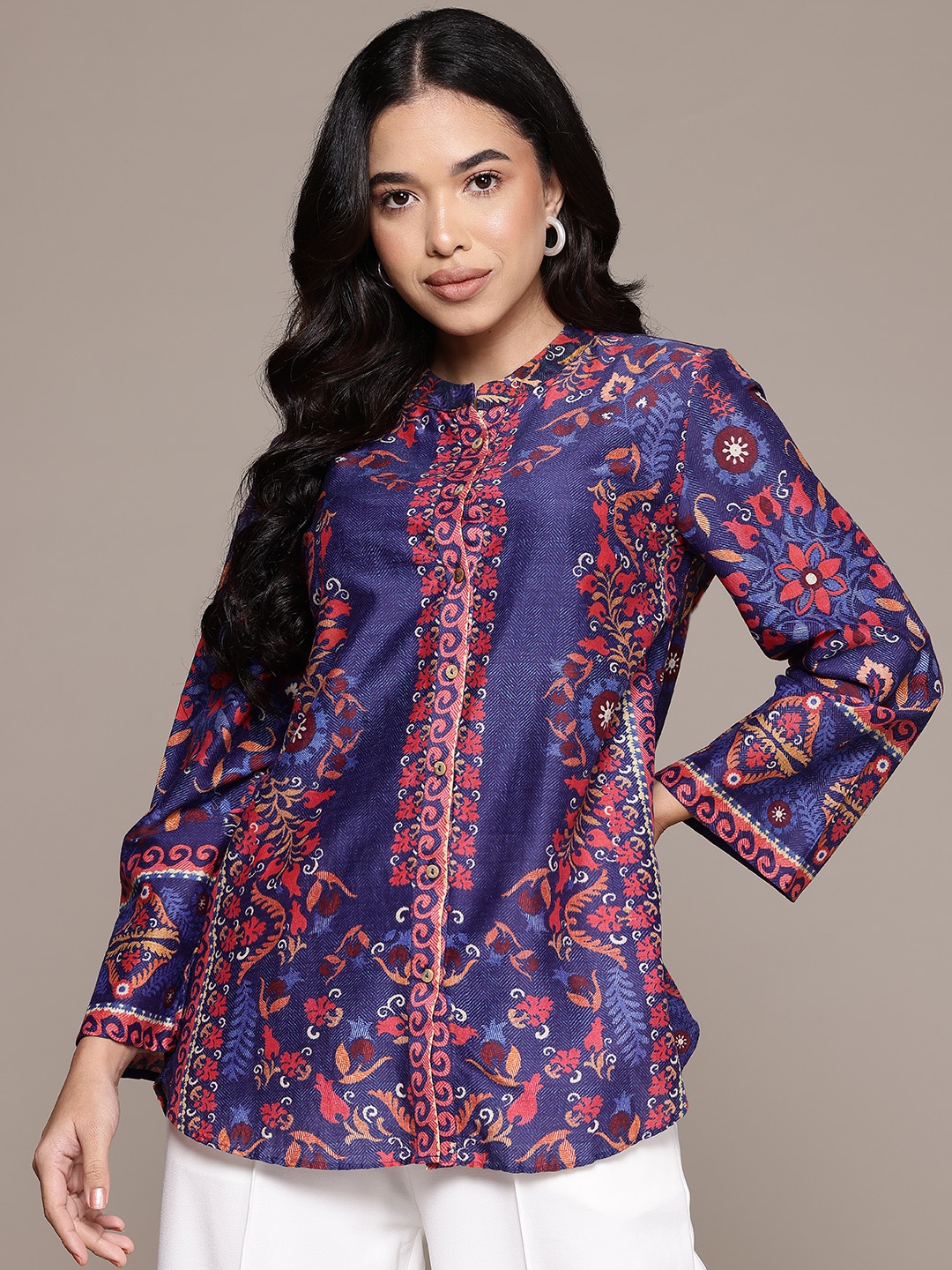 

aarke Ritu Kumar Women Floral Printed Casual Shirt, Blue