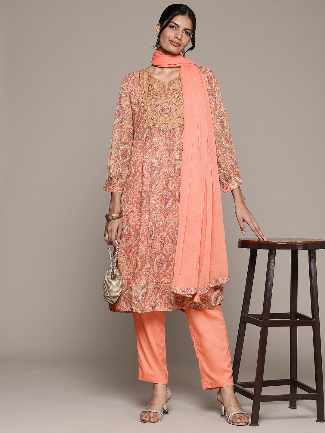

aarke Ritu Kumar Cassandra Kurta With Trousers & Dupatta, Peach