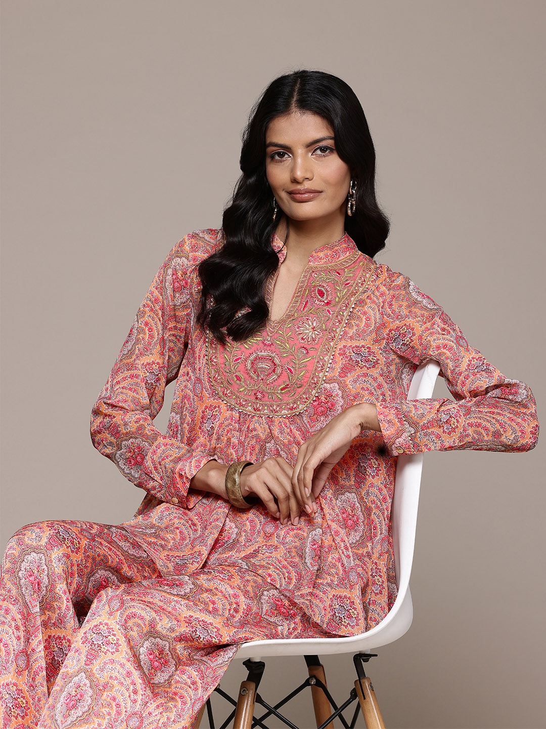 

aarke Ritu Kumar Cassandra Top & Palazzo Co-Ord Set, Peach