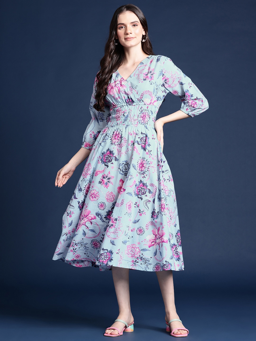 

Alsace Lorraine Paris Floral Print Fit & Flare Midi Dress, Blue