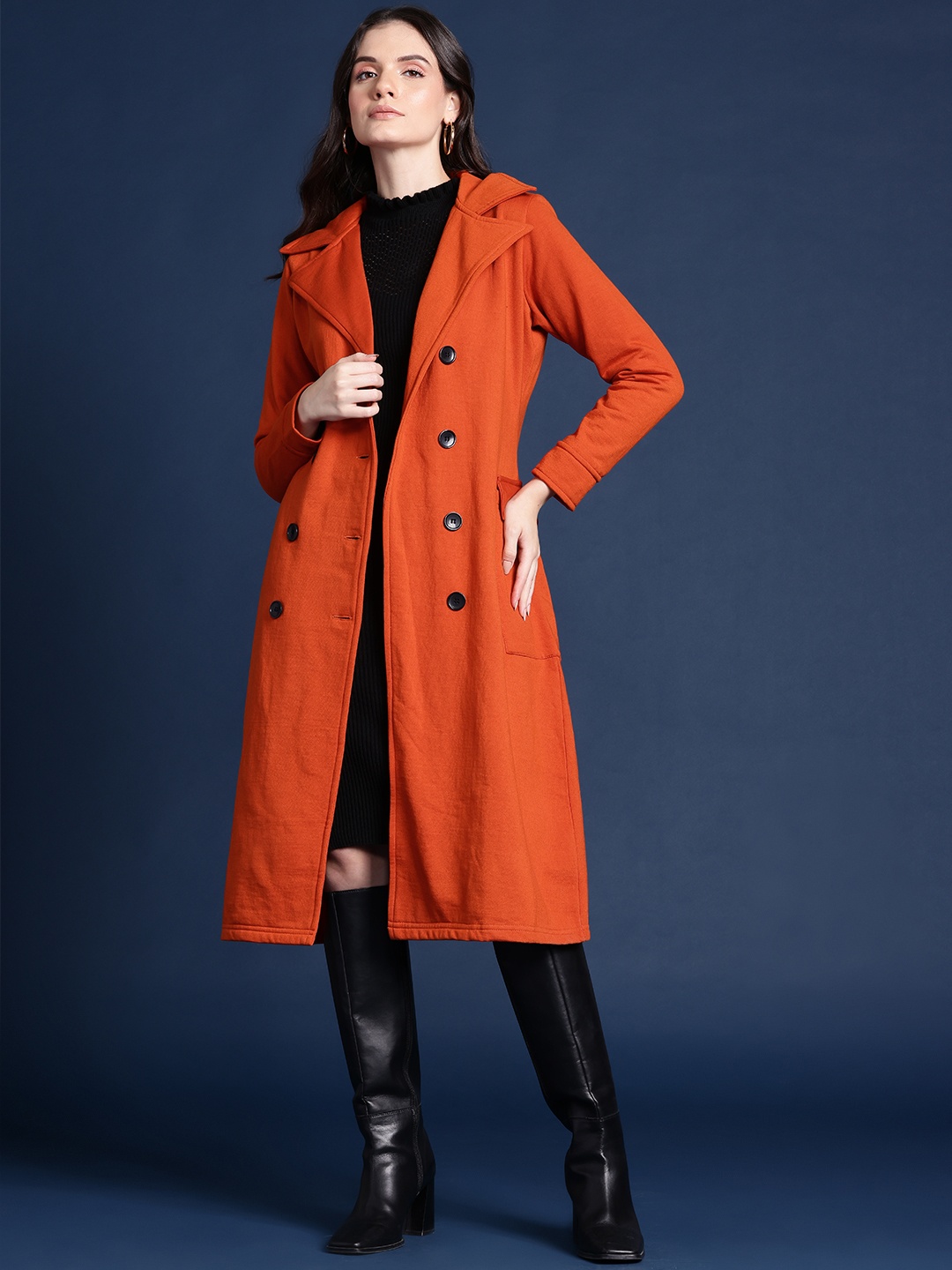 

Alsace Lorraine Paris Double-Breasted Fleece Overcoat, Orange