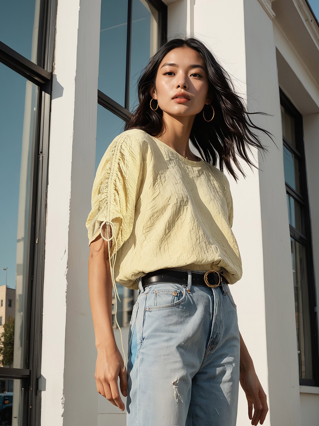 

H&M Short Sleeve Textured Top, Yellow