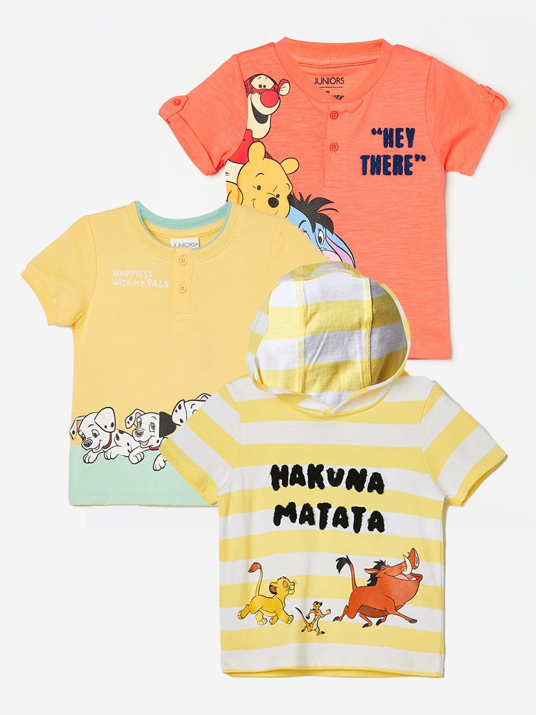 

Juniors by Lifestyle Boys Pack Of 3 Winnie The Pooh Printed Pure Cotton Tshirts, Yellow