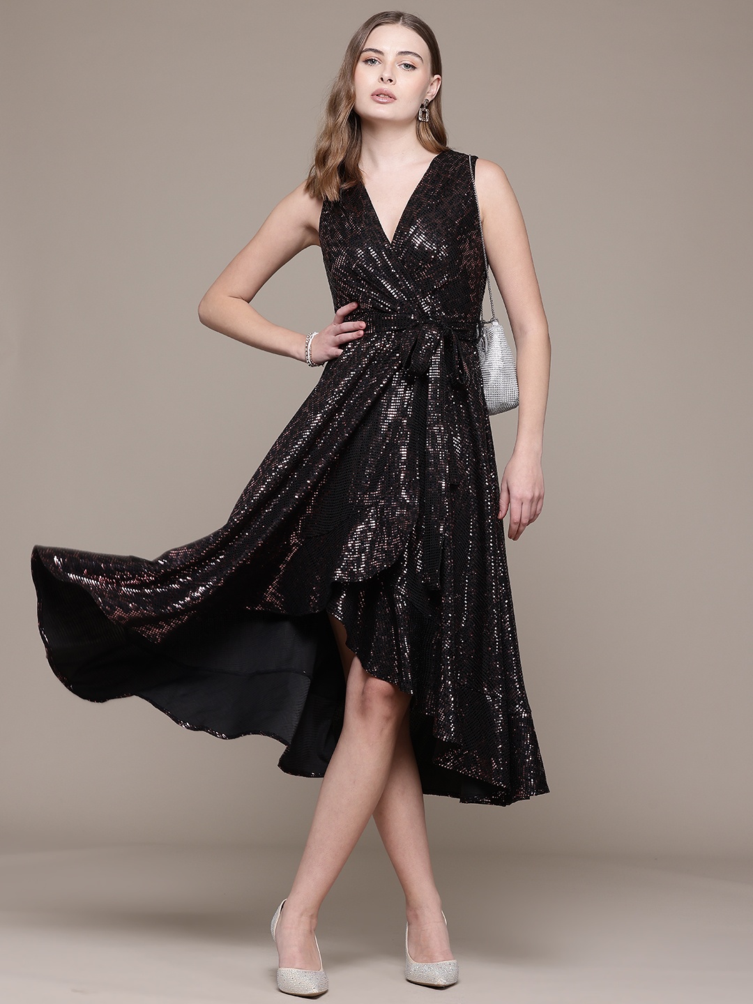 

Label Ritu Kumar Embellished Midi Wrap Dress, Black