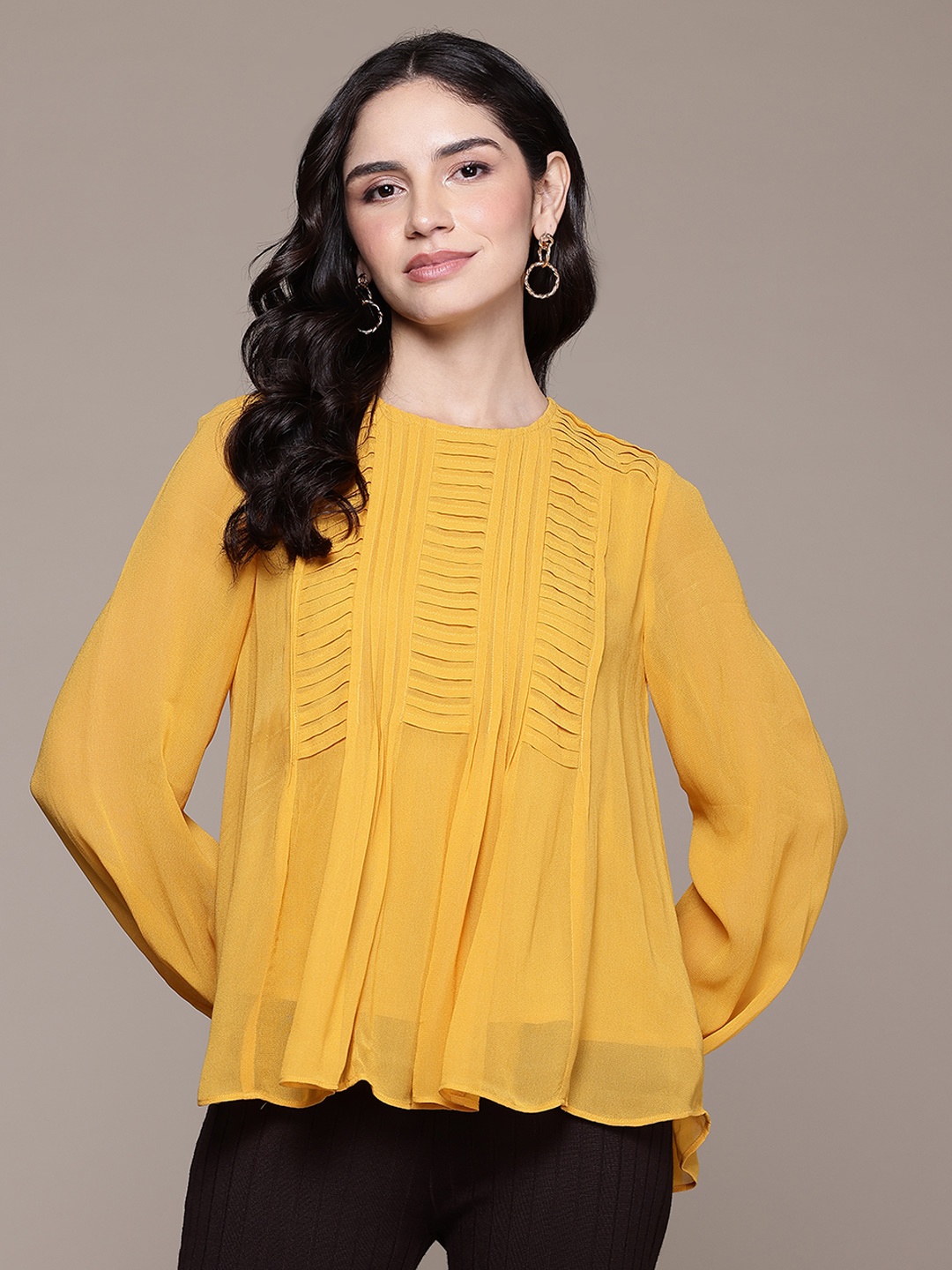 

Label Ritu Kumar Georgette Regular Top, Yellow