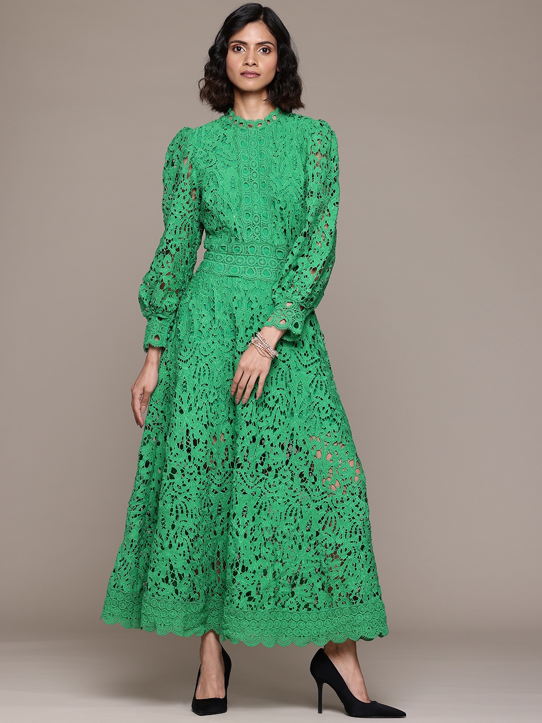 

Label Ritu Kumar Bishop Sleeves A-Line Maxi Dress, Green