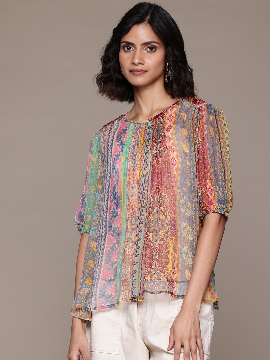 

Label Ritu Kumar Ethnic Printed Chiffon Top, Multi