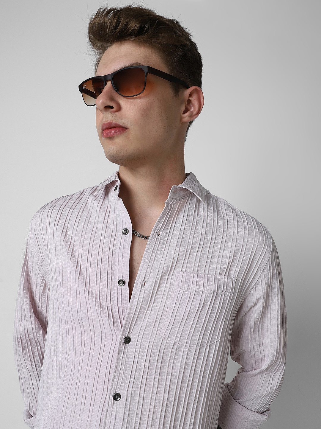

VASTRADO Men Classic Slim Fit Opaque Striped Casual Shirt, Pink