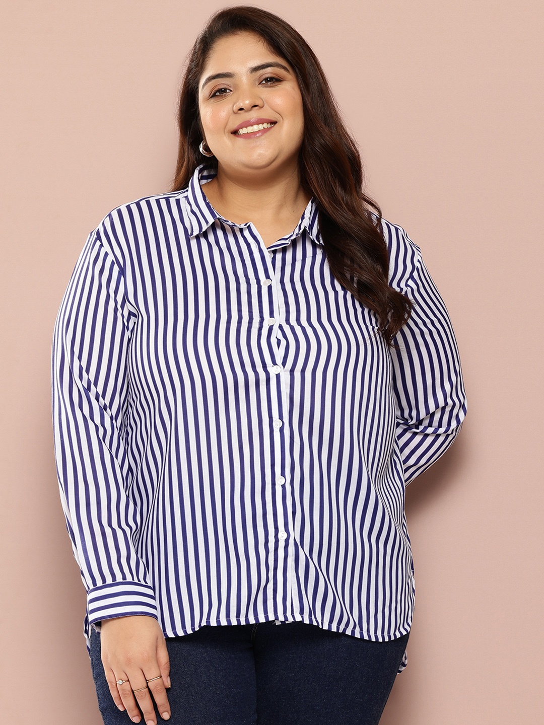 

Sztori Plus Size Striped Casual Shirt, Blue