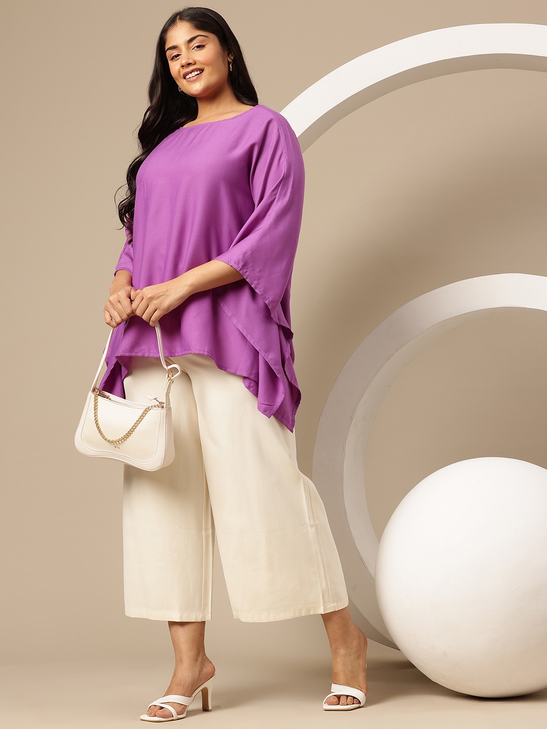 

Sztori Plus Size Flared Sleeves A-line Top, Lavender