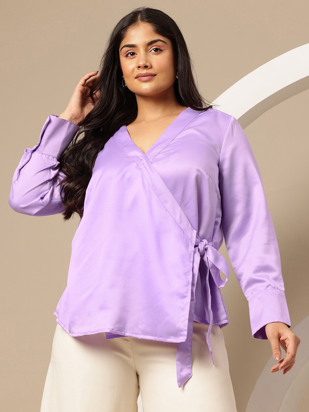 

Sztori Plus Size V-Neck Wrap Top, Lavender