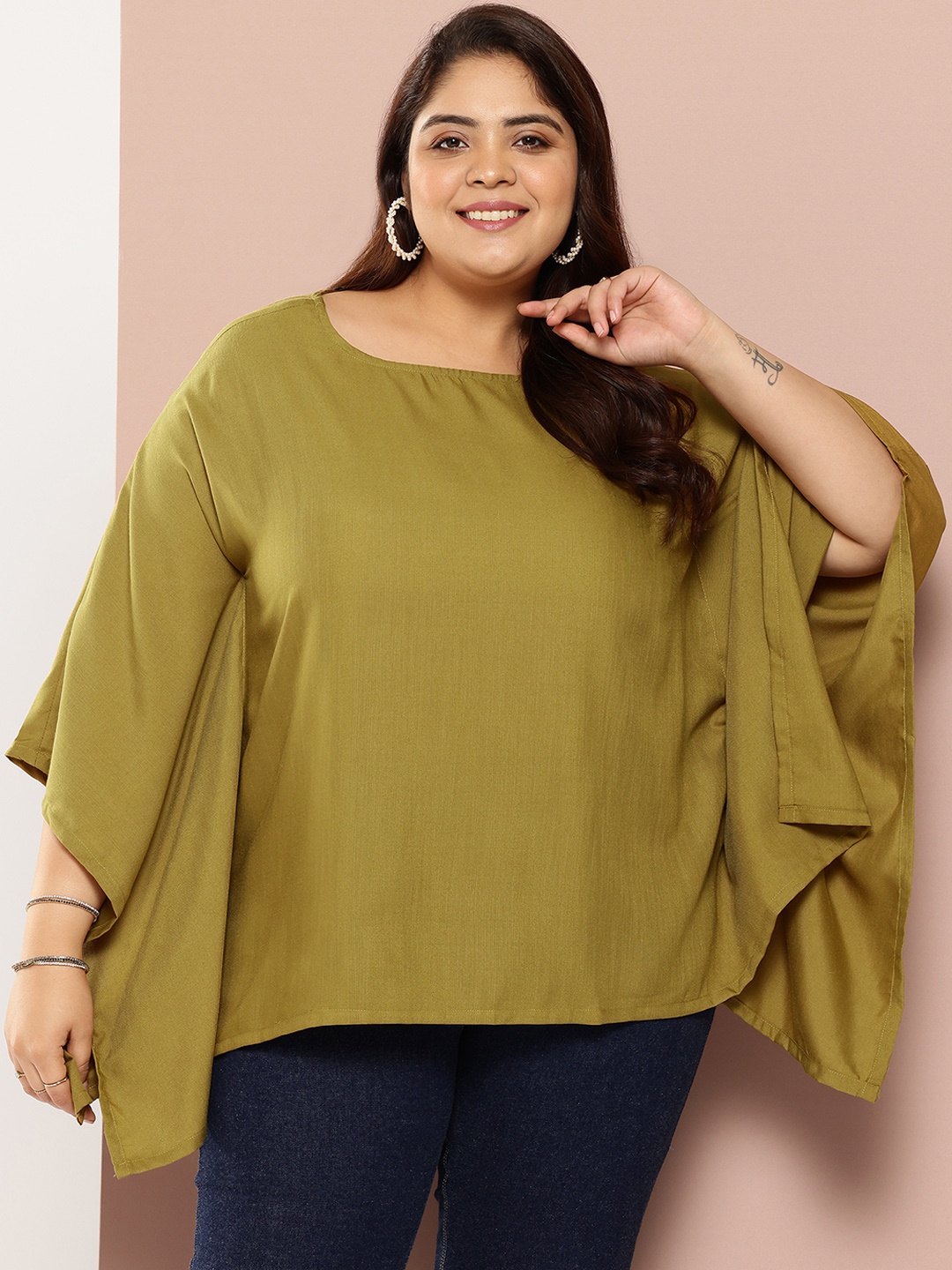 

Sztori Plus Size Kimono Sleeve Top, Olive