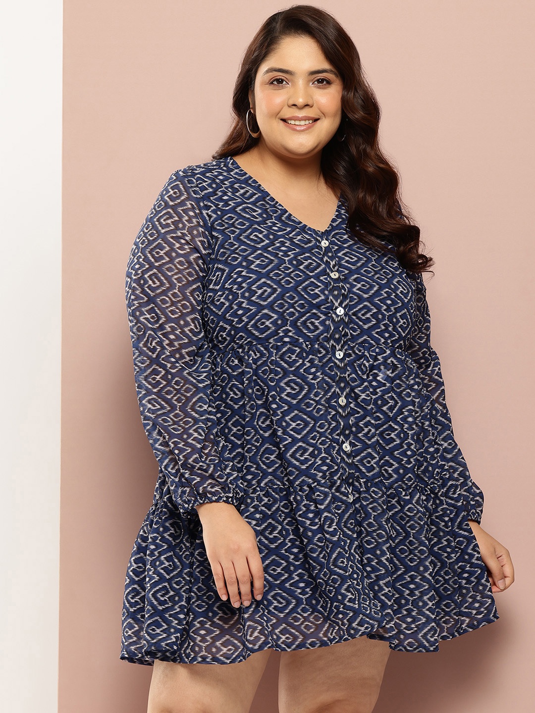

Sztori Plus Size Geometric Printed Fit & Flare Dress, Blue