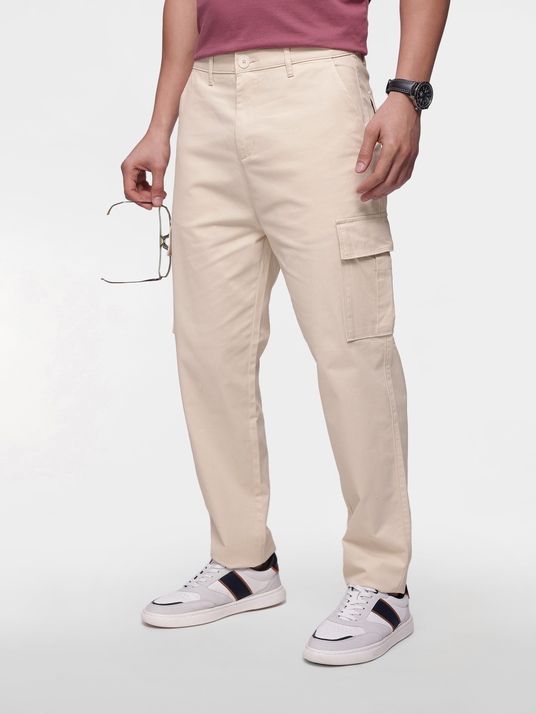 

French Connection Men Relaxed Fit Cargos Trousers, Beige
