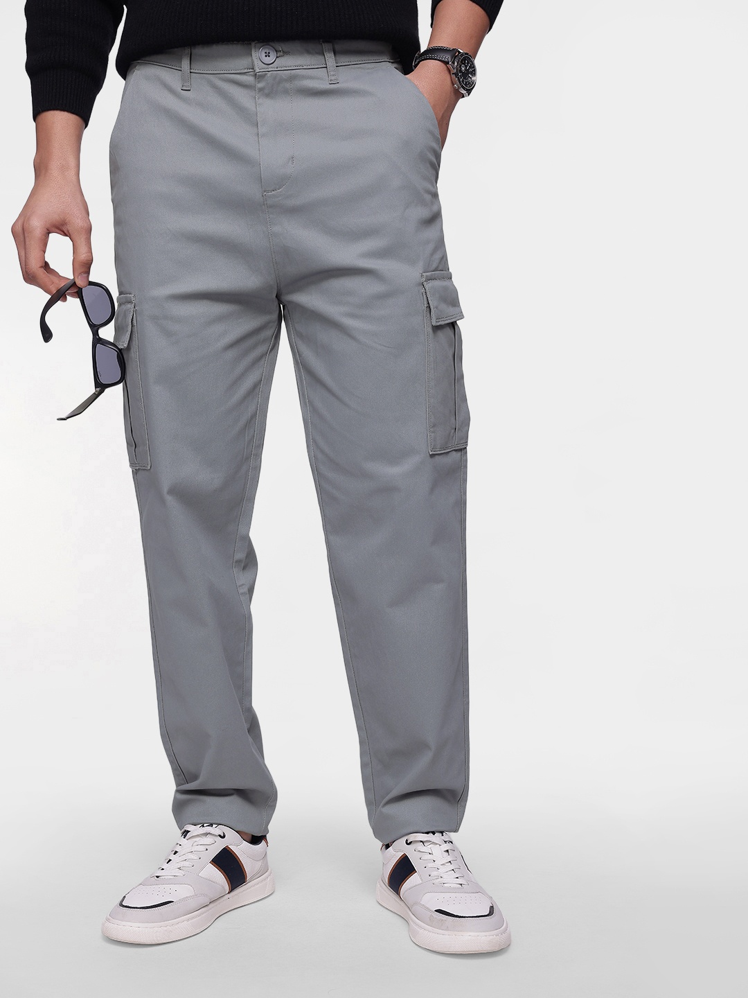 

French Connection Men Relaxed Cargos Trousers, Grey