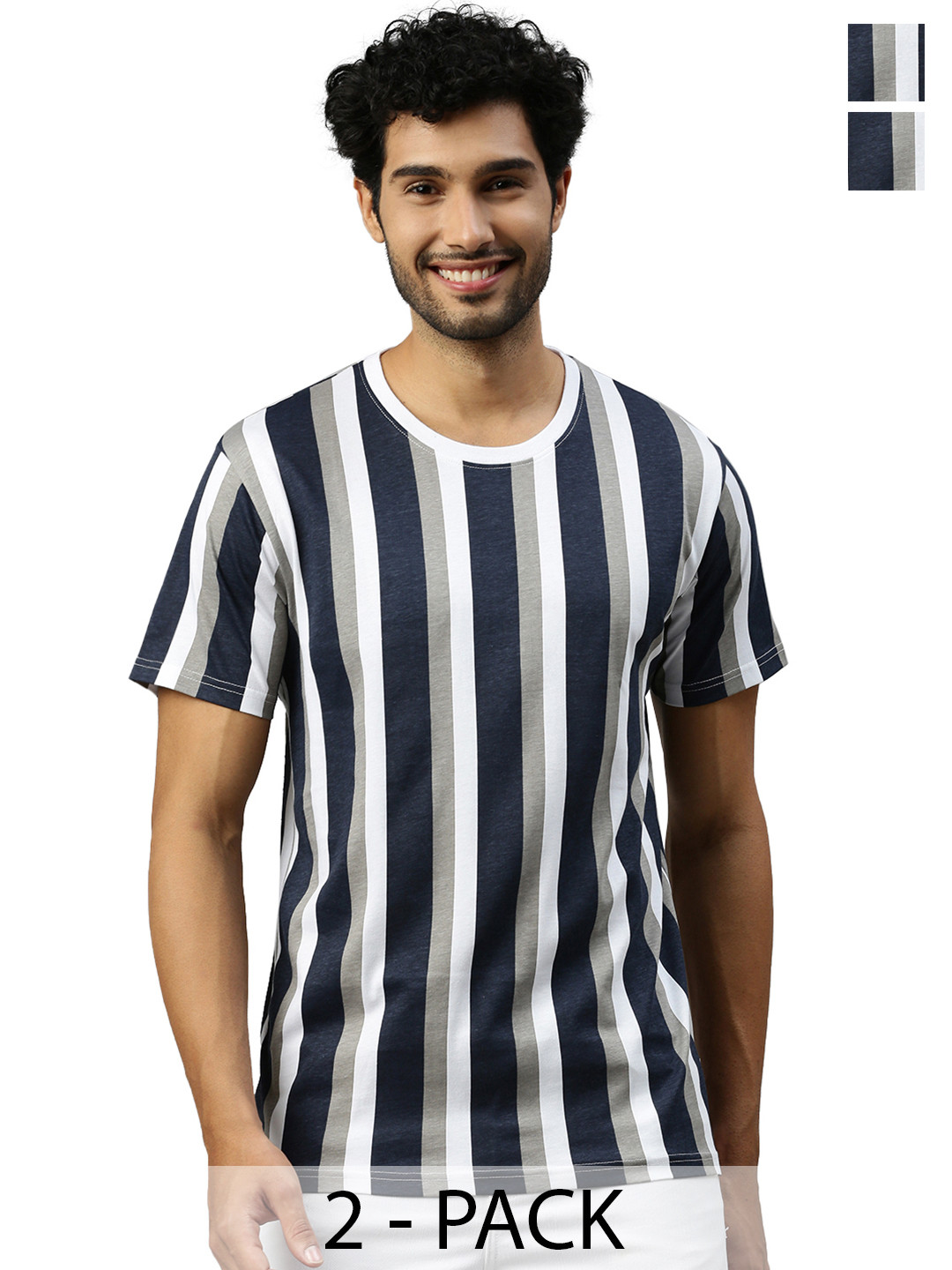 

Unibro Men 2 Striped Extended Sleeves Pockets T-shirt, Navy blue
