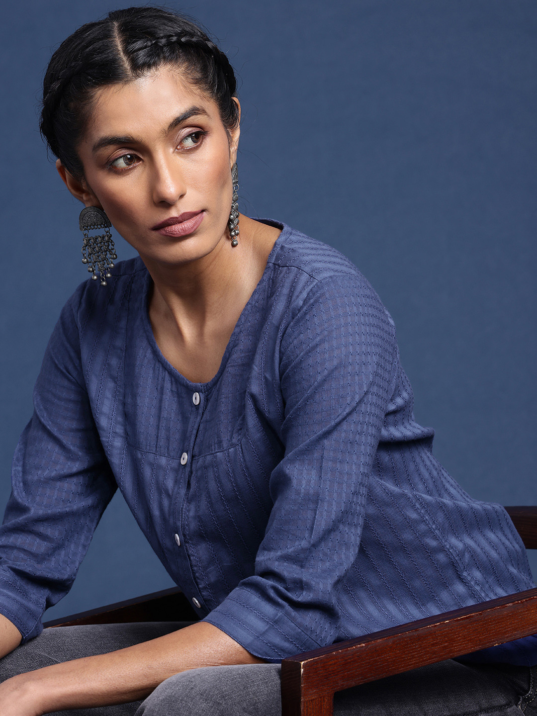 

Taavi Indigo Woven Legacy Sustainable Pure Cotton Top, Blue