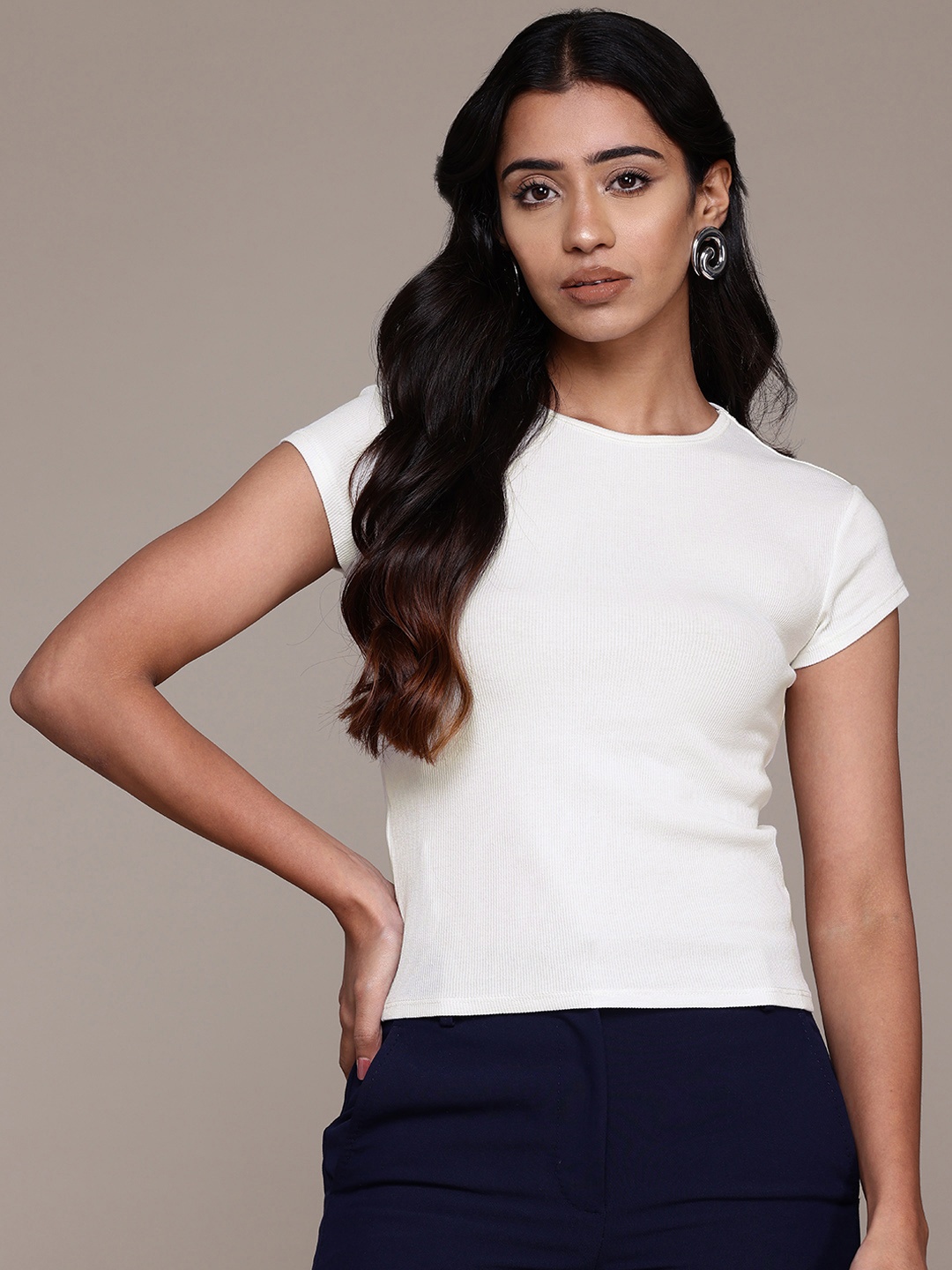 

MANGO Ribbed T-shirt, White