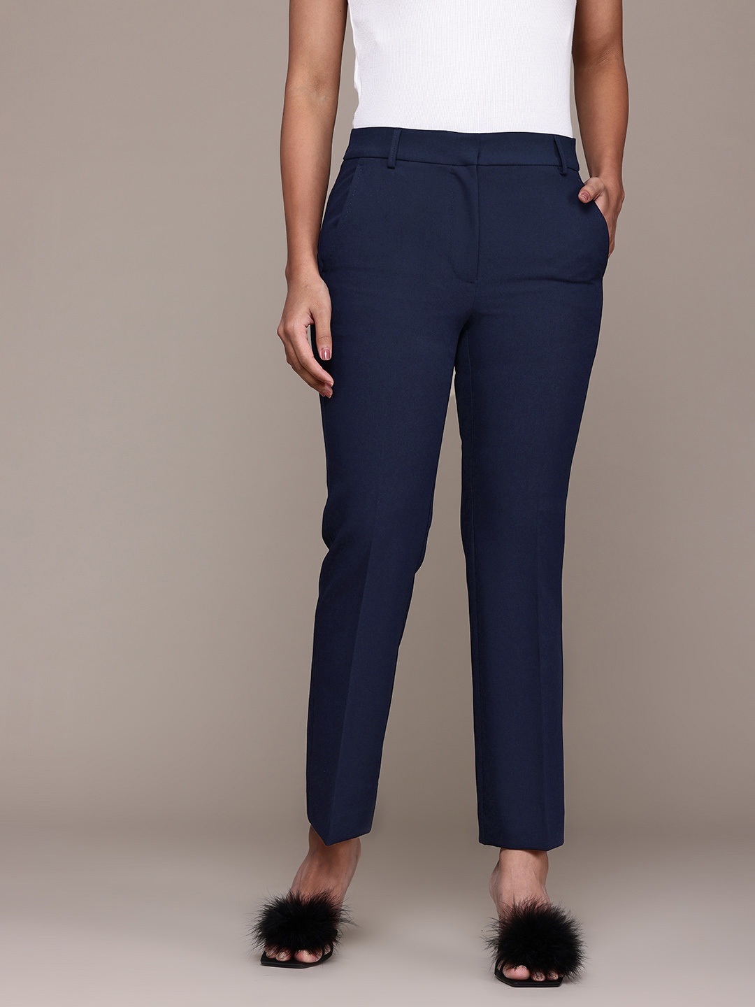 

MANGO Women High-Rise Trousers, Navy blue