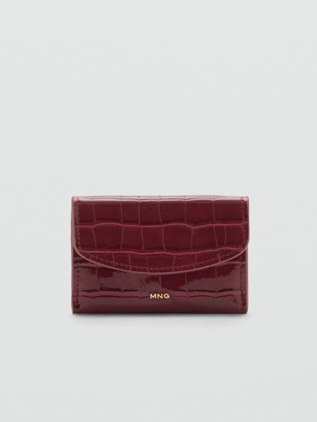 

MANGO Women Croc Textured Envelope Wallet, Maroon