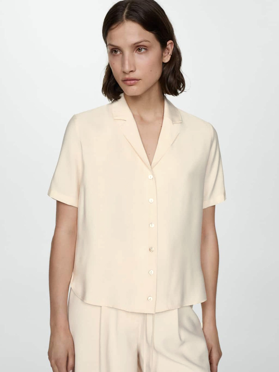 

MANGO Short Sleeves Straight Design Shirt, Beige