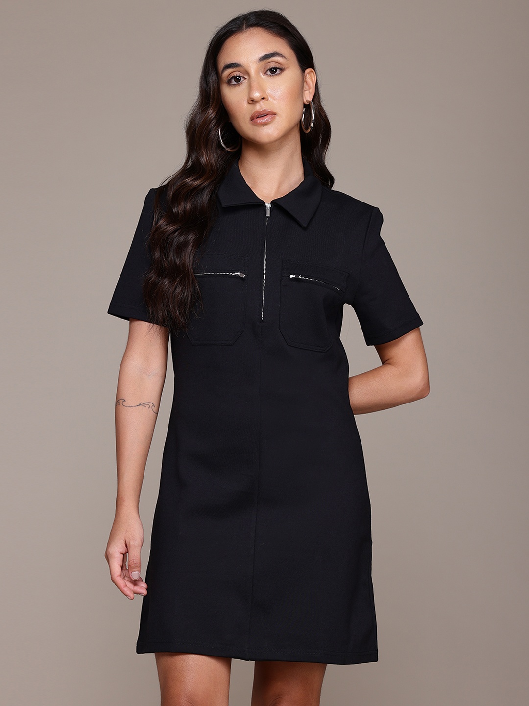 

MANGO Shirt Style Mini Dress, Black