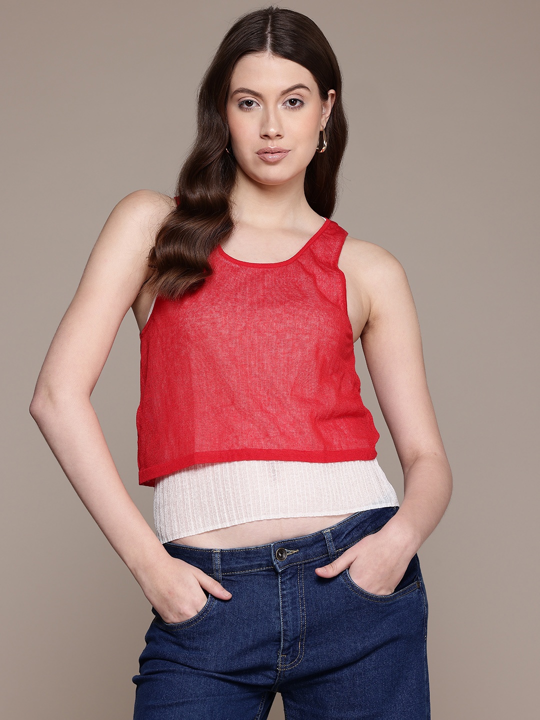 

MANGO Combined Lyocell Top, Red